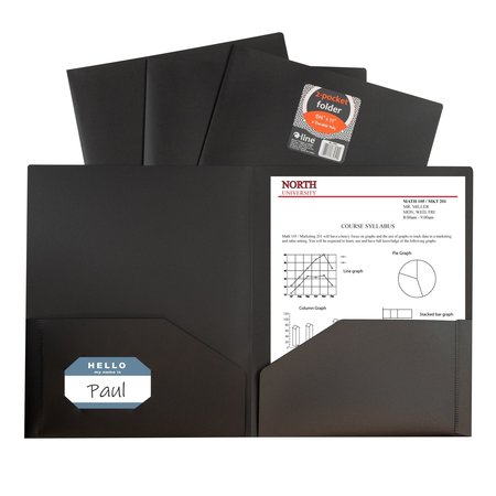C-LINE PRODUCTS TwoPocket Heavyweight Poly Portfolio Folder, Black Set of 25 Folders, 25PK 33951-BX